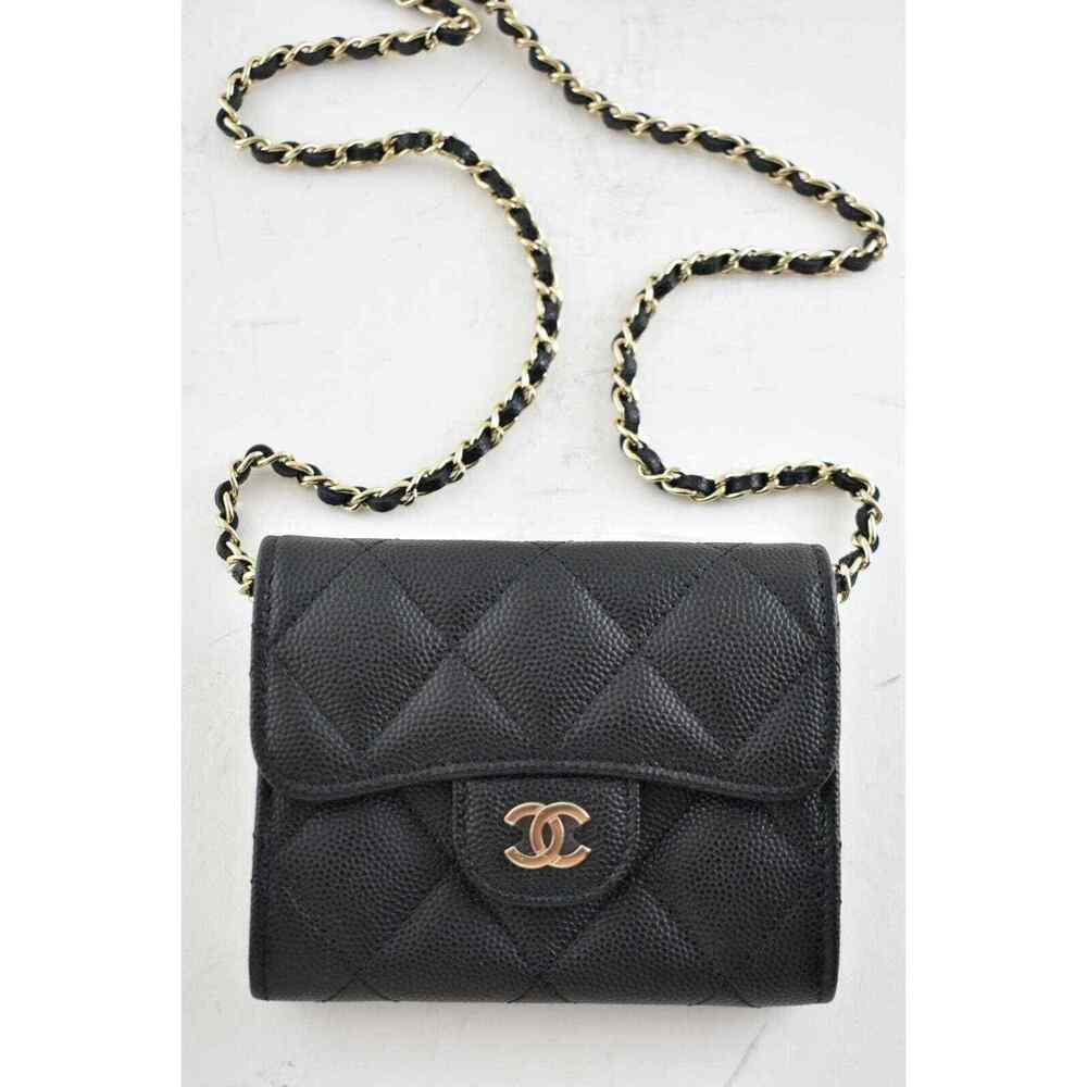 Chanel 22C Black Caviar Mini Wallet On Chain Gold Card Shoulder Crossbody Bag - Picture 3 of 10